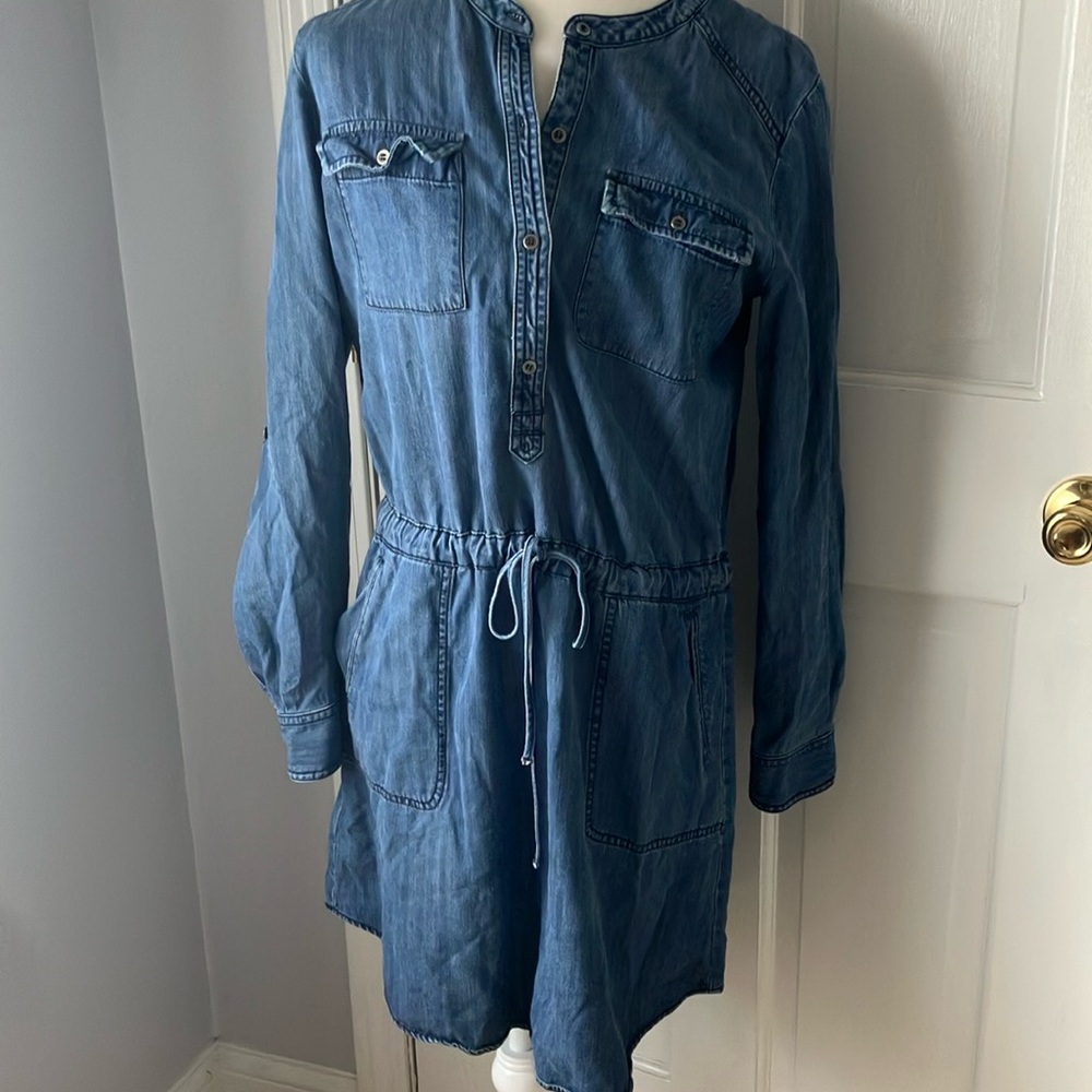 LOFT drawstring waist  beach summer casual light denim dress S